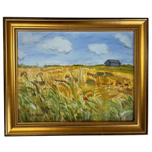 Oil painting farm pasture - oil,