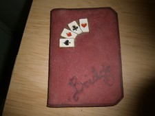 Vintage mini leather pocket 'Bridge' blank score table.(E4b)