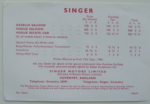 Singer gazelle vogue price - singer,
