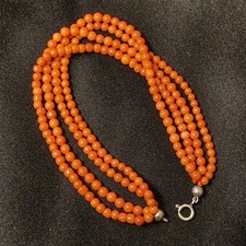 Vintage Four Row 4mm Coral Bead Bracelet With 925 Silver Clasp