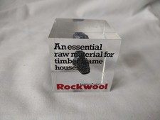 Vintage ROCKWOOL Acrylic Paperweight Perspex Cube