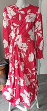 Zara Red Floral Long Sleeve  Midi Dress Size M 12 - 14  New