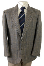 FOUR SEASONS BLAZER JACKET 40 REG Dogtooth BROWN BLUE Vintage Retro Tweed Check