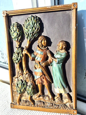 VINTAGE MARCUS DESIGN 3D MEDIEVAL WALL PLAQUE - KNIGHT & MAIDEN