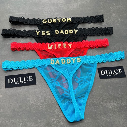 Personalised lace thong with - lace,