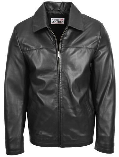 Mens zip box leather jacket - leather,