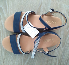 BNWT Lotus navy wedge sandals diamante trim - 4
