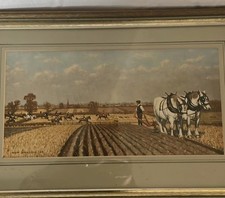 Scene Print Equestrian Hunting snd Farmer Ploughing Landscape Art. R Wheeldon