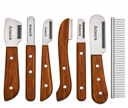 Dog grooming stripping - dog, knife