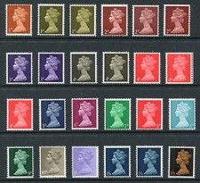 1967. SG723-744. Complete set x 24 pre-decimal machins inc phosphor vars. MNH.