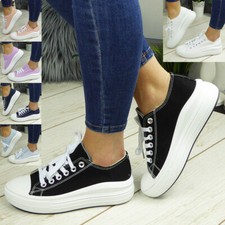 Canvas Trainers Shoes Sneakers Platform Lace Up Ladies Womens Pumps Boots Casual