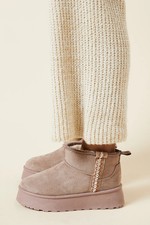 Dorothy Perkins Womens Ankle Boots Taupe Faux Suede Fur Lined Chunky Platform