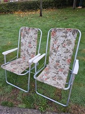 Vintage Retro Floral 1970s Deck Chairs, Garden Chairs,Festival Chairs. Set Of 2