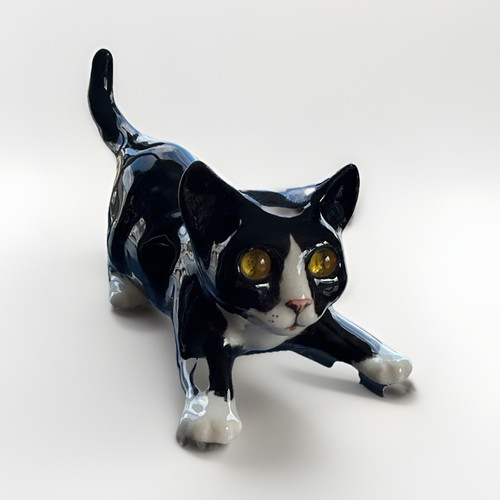 Ceramic black white cat - ceramic,