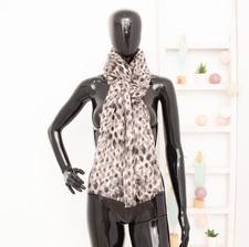 BECKSONDERGAARD Scarf Beige Grey Leopard Animal Shawl Large Wool Silk Neck Wrap