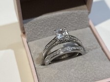 QVC Platinum Plated Sterling Silver Diamonique - 2 Ring Set UK P