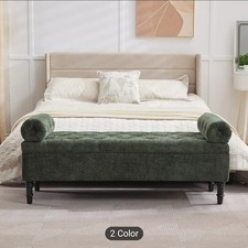 Chenille Upholstered Bench Bed End Window Seat Ottoman Storage Stool Bedroom New