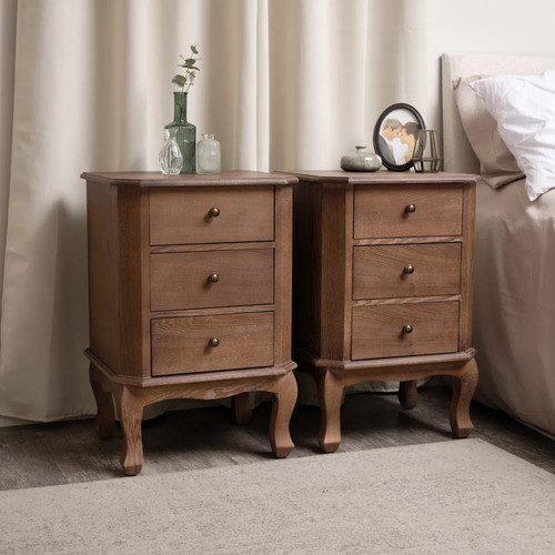 Pair dark wood 3 drawer - pair,