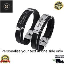 Personalised Mens leather Bracelet Engraved Anniversary Birthday Engagement gift