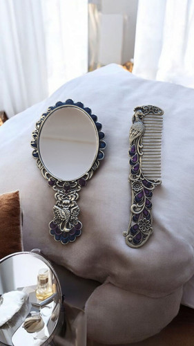 Vintage peacock hand mirror - peacock,