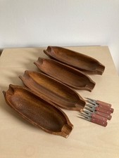Set of 4 Philippines Wooden Corn on the Cob holders with 6 skewers, unused