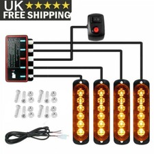 4x 6 LED Amber Recovery Strobe Marker Light Flashing Light Bar Beacon Car 12V