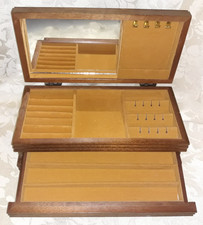 Vintage LONDON LEATHER Jewelry Box Vanity Chest Tabletop Wooden Box with Drawer