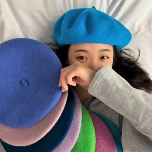 Plain beret hat wool - wool, autumn