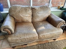 2 X 2 Seater Shabby Chic Soft Brown Italian Leather Sofas