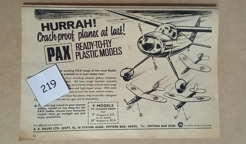 Pax aircraft model advert 1966 - model,