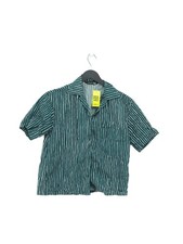 Marimekko Women's Shirt XS Green Striped 100% Cotton Short Sleeve Collared Basic