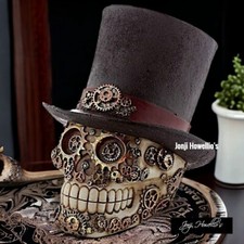 Steampunk Skull With Top Hat Gothic Ornament Cogs Gears Rivets Pagan Wiccan