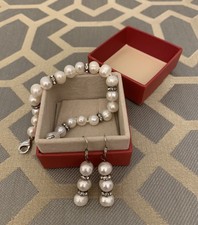 Majorica Faux Silver Pearl Diamanté Bracelet and matching drop earrings