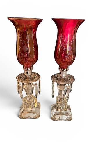 Antique pair etched - pair, of