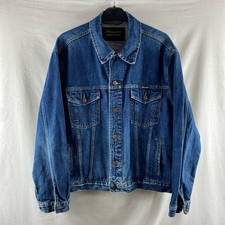 Vintage Mens Wrangler Denim Jacket L Size Large Dark Blue Vtg Trucker Western