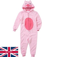 Pig 1Onesie Onezi Boys Girls Childs Cosy Fleece Hooded Jumpsuit Porky Babe Pink