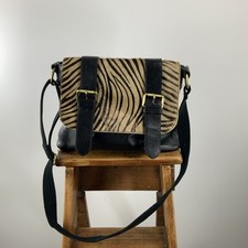 Edina Ronay Black Leather & Animal Print Crossbody Bag Medium Size 32x25x11cm