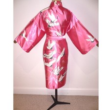 FAB VINTAGE, FAUX SILK, JAPANESE MADE,  KIMONO STYLE, DRESSING GOWN ROBE, Cranes