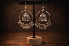 Boho Silver Tone Jhumka Hoop