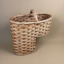 Step Basket Woven Wicker Antique Storage Handle Oval Stair Vintage Wood Brown