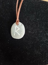  Hand Made Rune Pendant, Raidho, natural sea pebble, Viking, Pagan, Norse