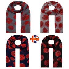 NEW Floral Flower Poppy Print Fashion Scarf Wrap Chiffon Stole Large Light UK