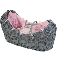 For Your Little One Moses Basket with Rocking Stand & Mattress - White Dimple