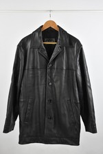 M&S Men's Leather Jacket Black Single-Breasted Collared Lined Size Large