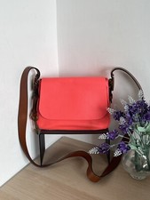 Fossil Harper Neon Coral Pebbled Leather Flapover Crossbody Shoulder Bag