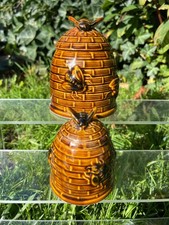2 Vintage 1960s Ceramic Beehive Honey Jam Pot With Bees
