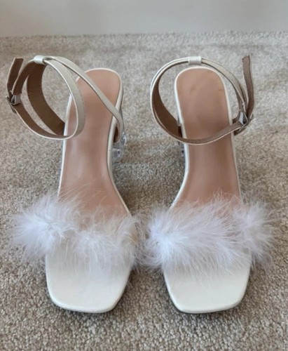 White fluffy feather shoes - white,,