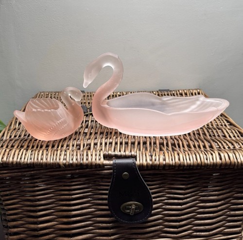 Two vintage pink frosted - , glass