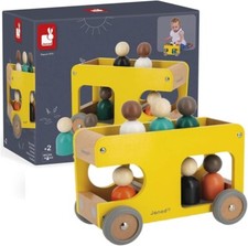 JANOD WOODEN SCHOOL BUS PUSH ALONG BRAND NEW IN BOX 2+