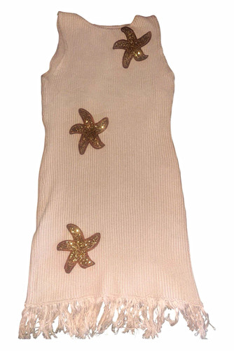 Beige ribbed knitted tassel - beige,